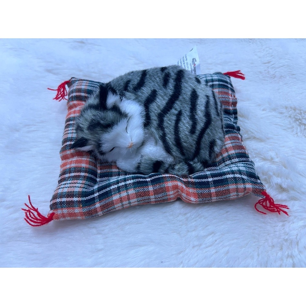 Perfect Petzzz Minis Grey  Tabby Cat On Bed plush toy animal